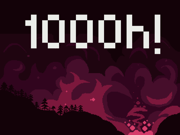 A dark background showing purple clouds. Text: 100h!